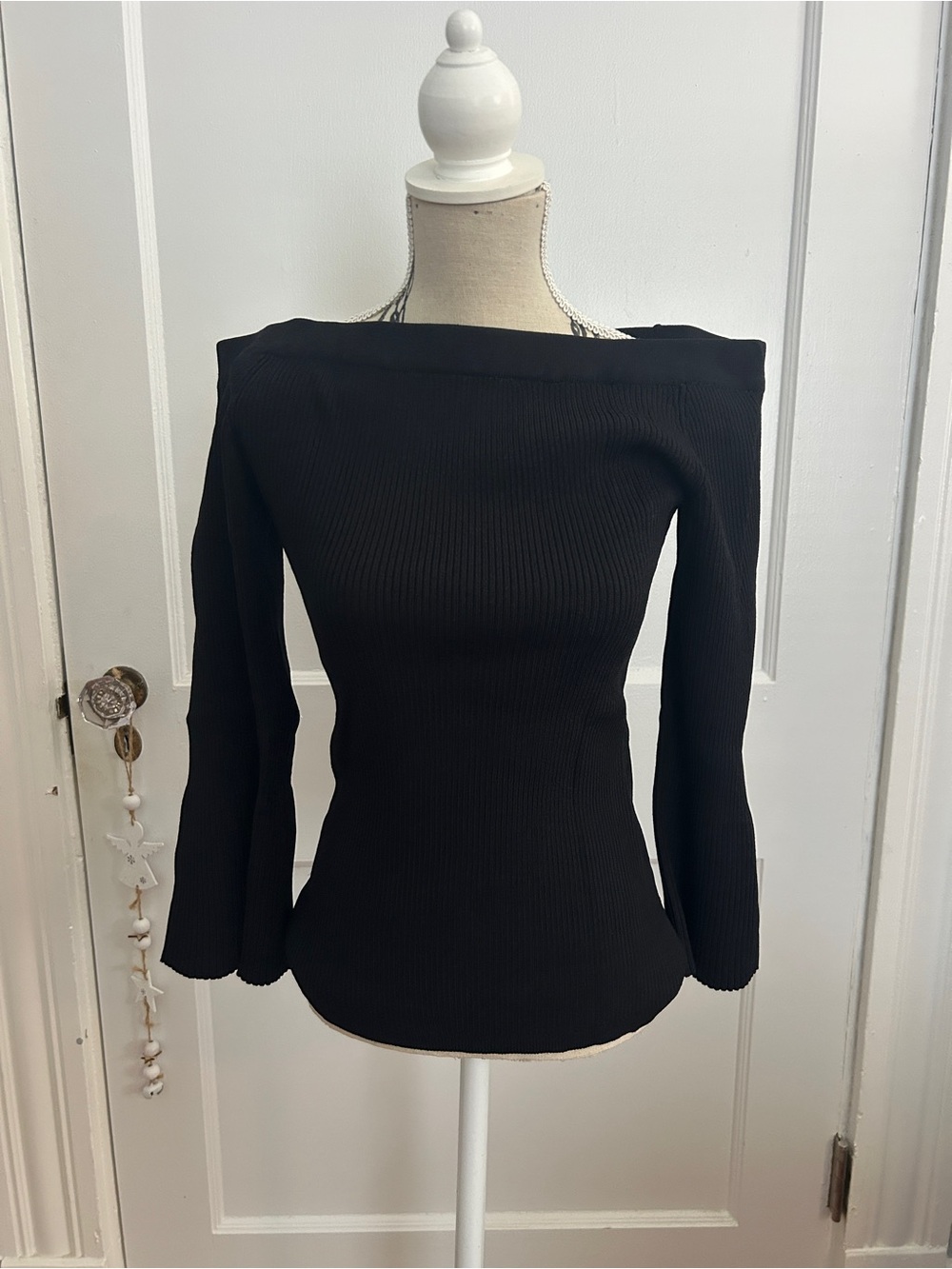 New York & Company Black Off-the-Shoulder Ribbed Sweater